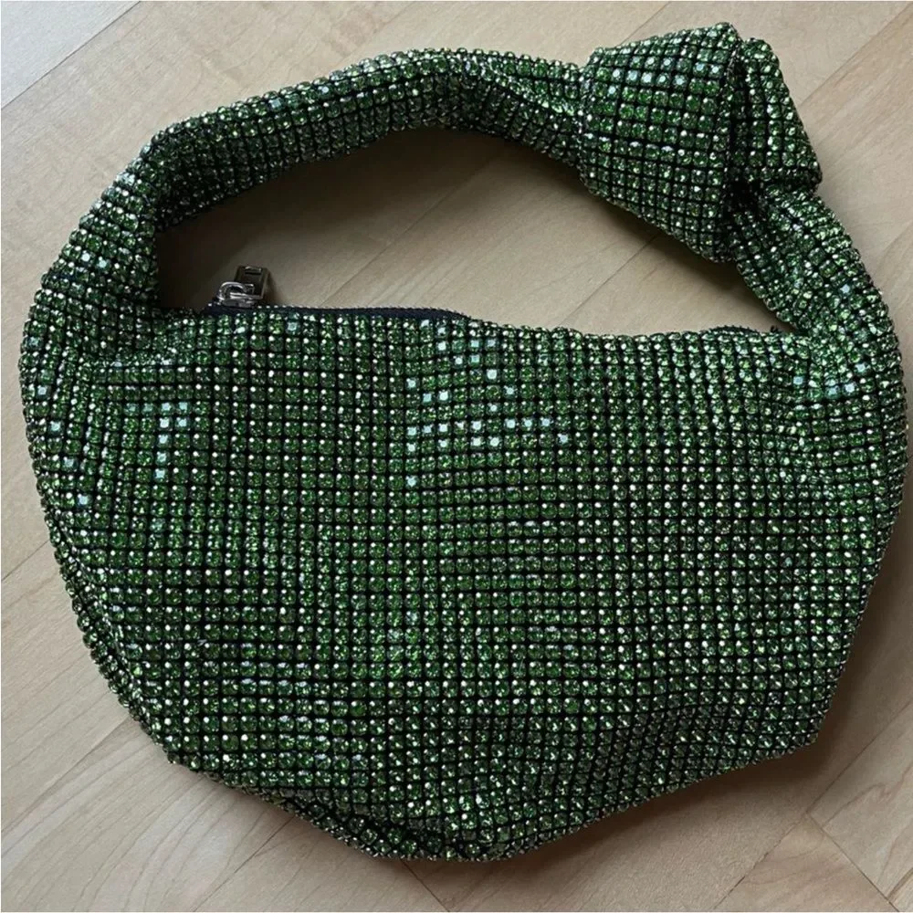 Rhinestone Knot Handle Hobo Bag in Green NWOT